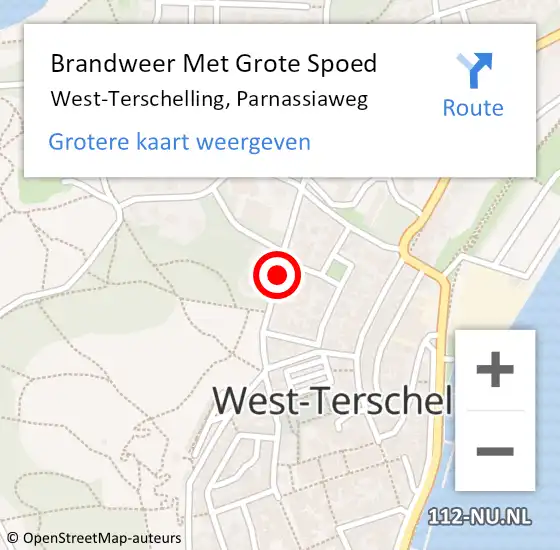 Locatie op kaart van de 112 melding: Brandweer Met Grote Spoed Naar West-Terschelling, Parnassiaweg op 11 september 2021 08:07