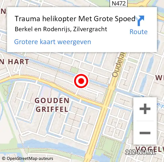 Locatie op kaart van de 112 melding: Trauma helikopter Met Grote Spoed Naar Berkel en Rodenrijs, Zilvergracht op 11 september 2021 08:25