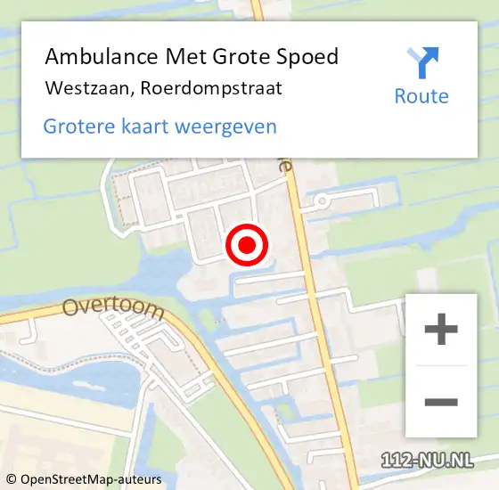 Locatie op kaart van de 112 melding: Ambulance Met Grote Spoed Naar Westzaan, Roerdompstraat op 11 september 2021 08:42