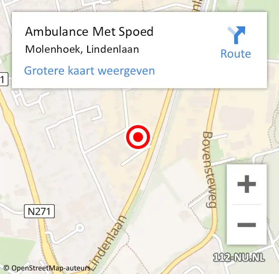 Locatie op kaart van de 112 melding: Ambulance Met Spoed Naar Molenhoek, Lindenlaan op 11 september 2021 08:48