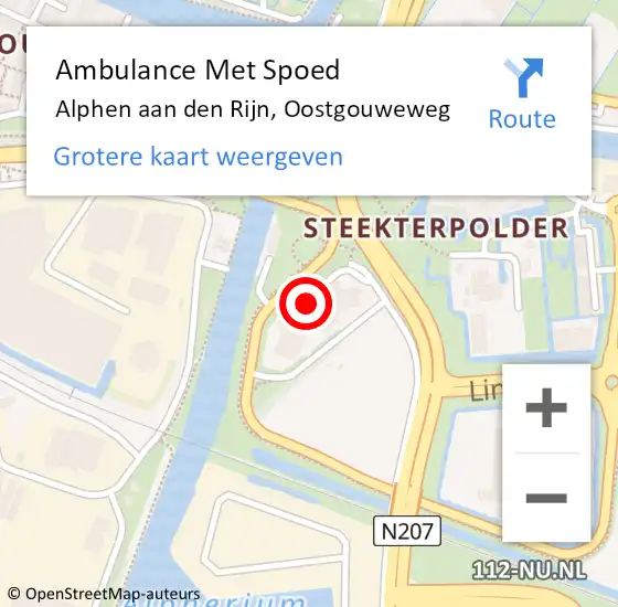 Locatie op kaart van de 112 melding: Ambulance Met Spoed Naar Alphen aan den Rijn, Oostgouweweg op 11 september 2021 08:56