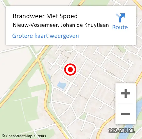 Locatie op kaart van de 112 melding: Brandweer Met Spoed Naar Nieuw-Vossemeer, Johan de Knuytlaan op 11 september 2021 08:57