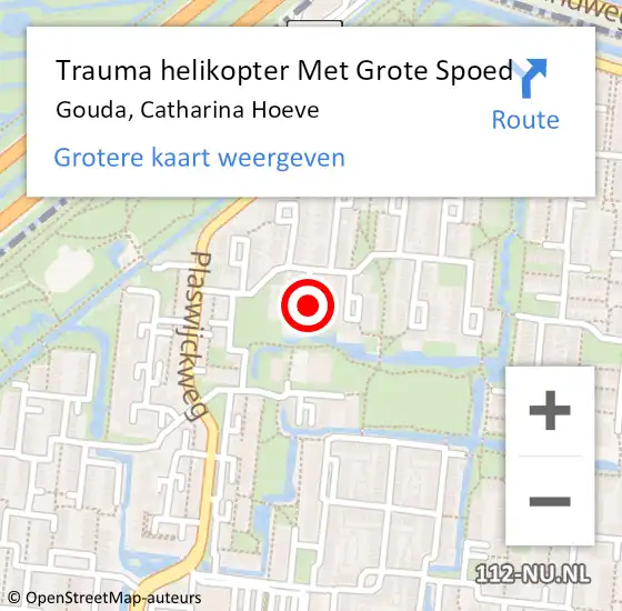 Locatie op kaart van de 112 melding: Trauma helikopter Met Grote Spoed Naar Gouda, Catharina Hoeve op 11 september 2021 09:09