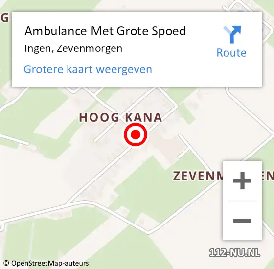 Locatie op kaart van de 112 melding: Ambulance Met Grote Spoed Naar Ingen, Zevenmorgen op 11 september 2021 09:35