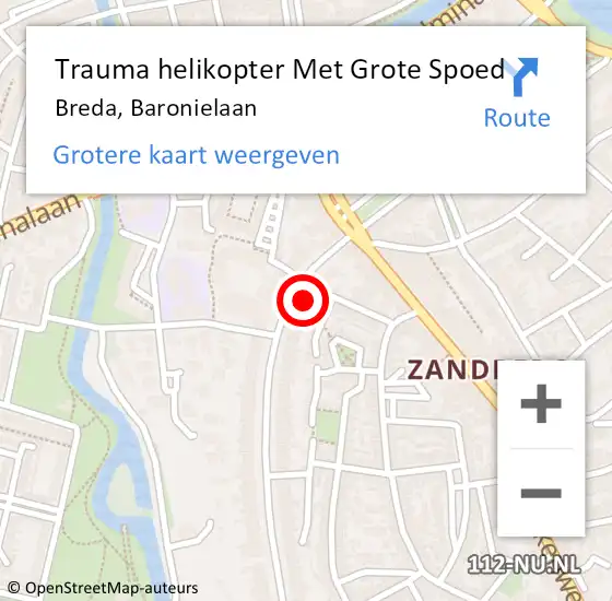 Locatie op kaart van de 112 melding: Trauma helikopter Met Grote Spoed Naar Breda, Baronielaan op 11 september 2021 09:37