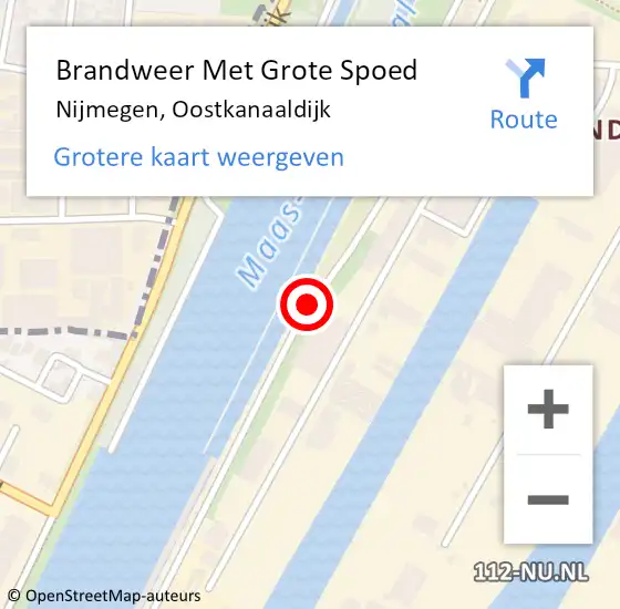 Locatie op kaart van de 112 melding: Brandweer Met Grote Spoed Naar Nijmegen, Oostkanaaldijk op 22 juni 2014 16:08