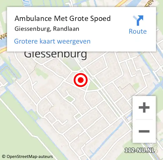 Locatie op kaart van de 112 melding: Ambulance Met Grote Spoed Naar Giessenburg, Randlaan op 11 september 2021 10:57