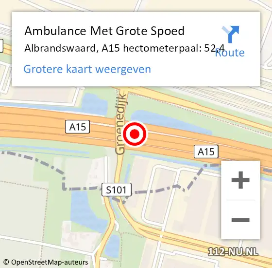 Locatie op kaart van de 112 melding: Ambulance Met Grote Spoed Naar Albrandswaard, A15 hectometerpaal: 52,4 op 11 september 2021 11:09