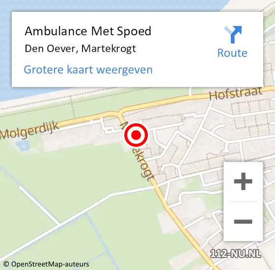 Locatie op kaart van de 112 melding: Ambulance Met Spoed Naar Den Oever, Martekrogt op 11 september 2021 11:19