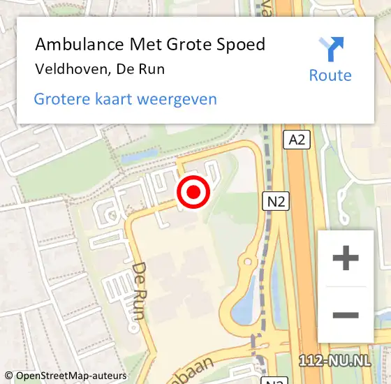 Locatie op kaart van de 112 melding: Ambulance Met Grote Spoed Naar Veldhoven, De Run op 11 september 2021 11:44