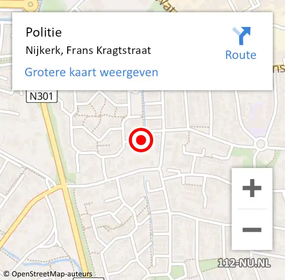 Locatie op kaart van de 112 melding: Politie Nijkerk, Frans Kragtstraat op 11 september 2021 12:00