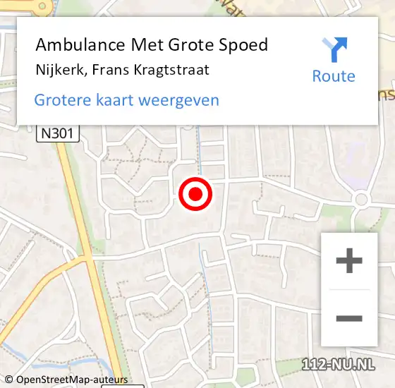 Locatie op kaart van de 112 melding: Ambulance Met Grote Spoed Naar Nijkerk, Frans Kragtstraat op 11 september 2021 12:00