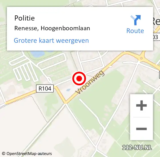 Locatie op kaart van de 112 melding: Politie Renesse, Hoogenboomlaan op 11 september 2021 12:02