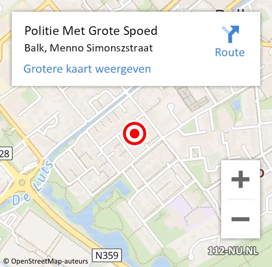 Locatie op kaart van de 112 melding: Politie Met Grote Spoed Naar Balk, Menno Simonszstraat op 11 september 2021 12:19