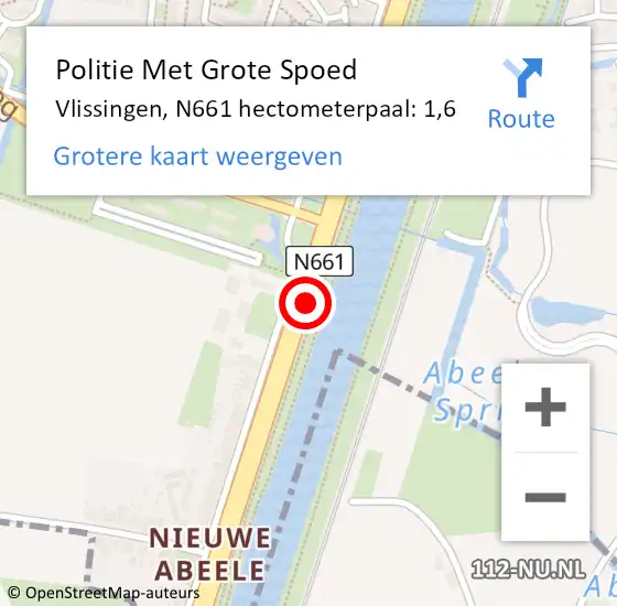 Locatie op kaart van de 112 melding: Politie Met Grote Spoed Naar Vlissingen, N661 hectometerpaal: 1,6 op 11 september 2021 12:22