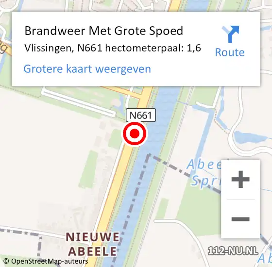 Locatie op kaart van de 112 melding: Brandweer Met Grote Spoed Naar Vlissingen, N661 hectometerpaal: 1,6 op 11 september 2021 12:23