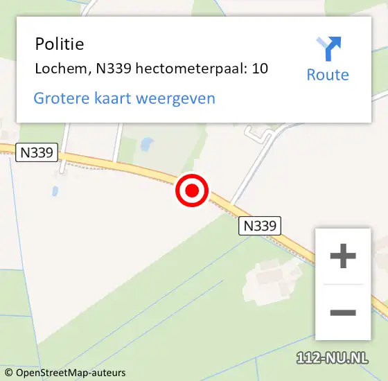 Locatie op kaart van de 112 melding: Politie Lochem, N339 hectometerpaal: 10 op 11 september 2021 12:34