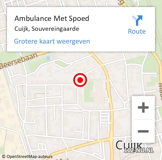 Locatie op kaart van de 112 melding: Ambulance Met Spoed Naar Cuijk, Souvereingaarde op 22 juni 2014 16:26