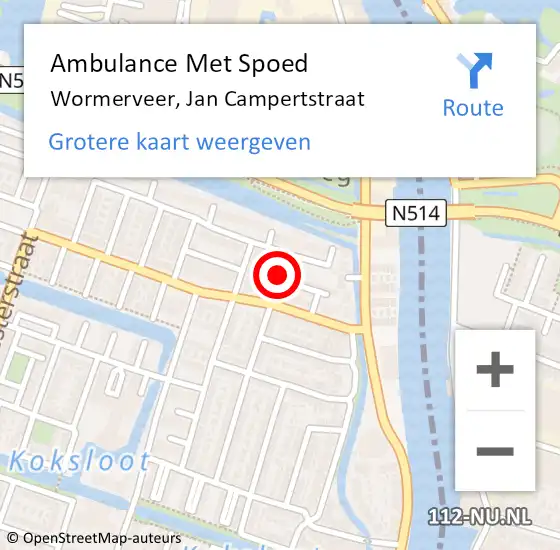 Locatie op kaart van de 112 melding: Ambulance Met Spoed Naar Wormerveer, Jan Campertstraat op 11 september 2021 13:11