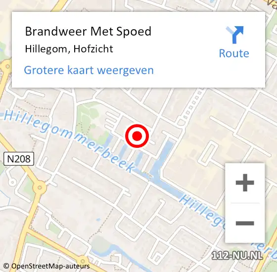 Locatie op kaart van de 112 melding: Brandweer Met Spoed Naar Hillegom, Hofzicht op 11 september 2021 13:16