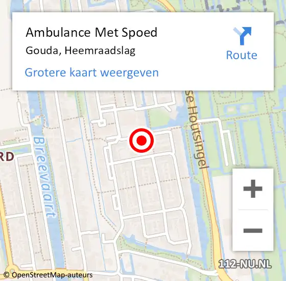 Locatie op kaart van de 112 melding: Ambulance Met Spoed Naar Gouda, Heemraadslag op 11 september 2021 13:34