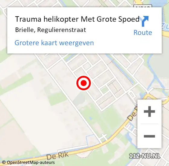 Locatie op kaart van de 112 melding: Trauma helikopter Met Grote Spoed Naar Brielle, Regulierenstraat op 11 september 2021 13:43