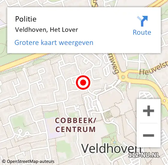 Locatie op kaart van de 112 melding: Politie Veldhoven, Het Lover op 11 september 2021 14:01