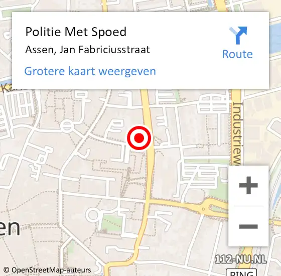 Locatie op kaart van de 112 melding: Politie Met Spoed Naar Assen, Jan Fabriciusstraat op 11 september 2021 14:05