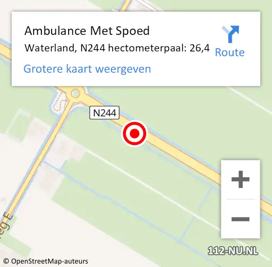 Locatie op kaart van de 112 melding: Ambulance Met Spoed Naar Waterland, N244 hectometerpaal: 26,4 op 11 september 2021 14:09