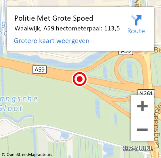 Locatie op kaart van de 112 melding: Politie Met Grote Spoed Naar Waalwijk, A59 hectometerpaal: 113,5 op 11 september 2021 14:10
