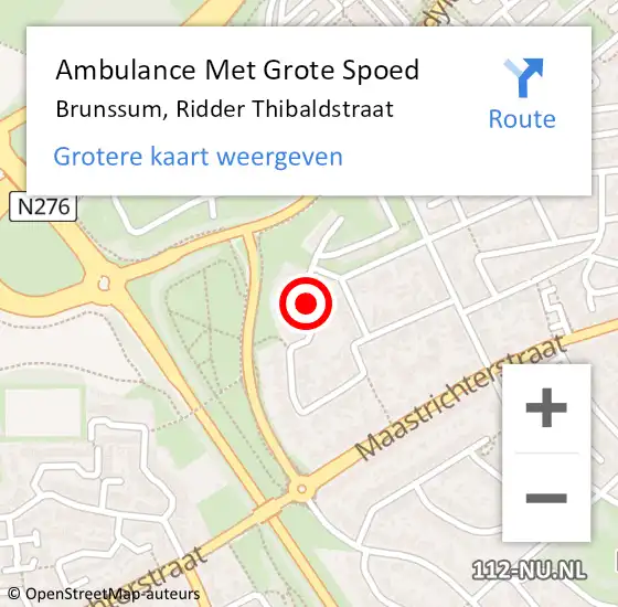 Locatie op kaart van de 112 melding: Ambulance Met Grote Spoed Naar Brunssum, Ridder Thibaldstraat op 22 juni 2014 16:37