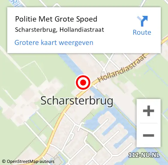 Locatie op kaart van de 112 melding: Politie Met Grote Spoed Naar Scharsterbrug, Hollandiastraat op 11 september 2021 14:19