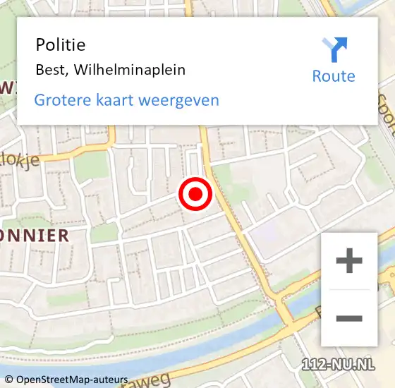 Locatie op kaart van de 112 melding: Politie Best, Wilhelminaplein op 11 september 2021 14:33