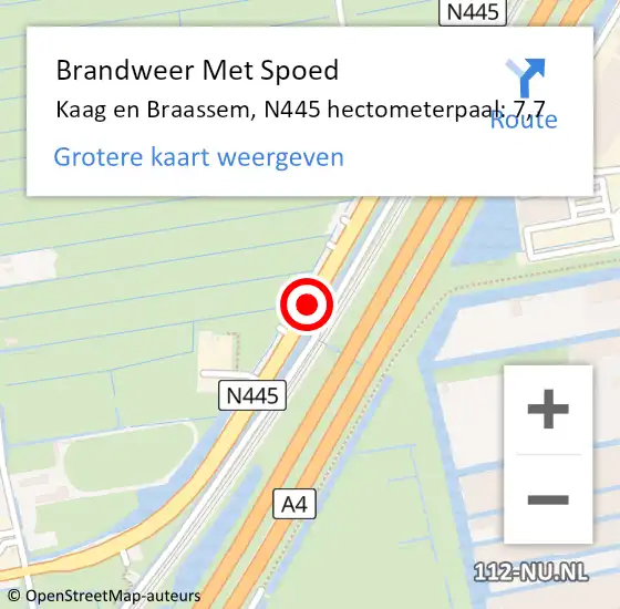 Locatie op kaart van de 112 melding: Brandweer Met Spoed Naar Kaag en Braassem, N445 hectometerpaal: 7,7 op 11 september 2021 14:35