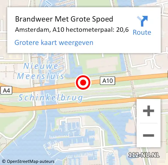 Locatie op kaart van de 112 melding: Brandweer Met Grote Spoed Naar Amsterdam, A10 hectometerpaal: 20,6 op 11 september 2021 14:49