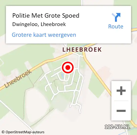 Locatie op kaart van de 112 melding: Politie Met Grote Spoed Naar Dwingeloo, Lheebroek op 11 september 2021 15:15