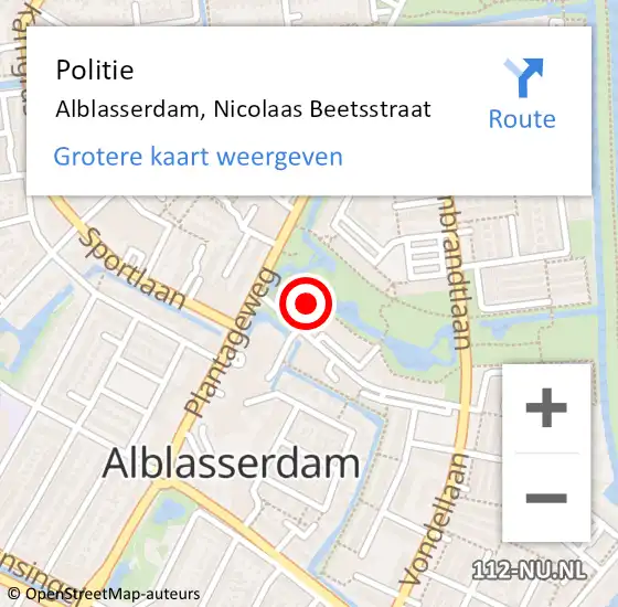 Locatie op kaart van de 112 melding: Politie Alblasserdam, Nicolaas Beetsstraat op 11 september 2021 15:34