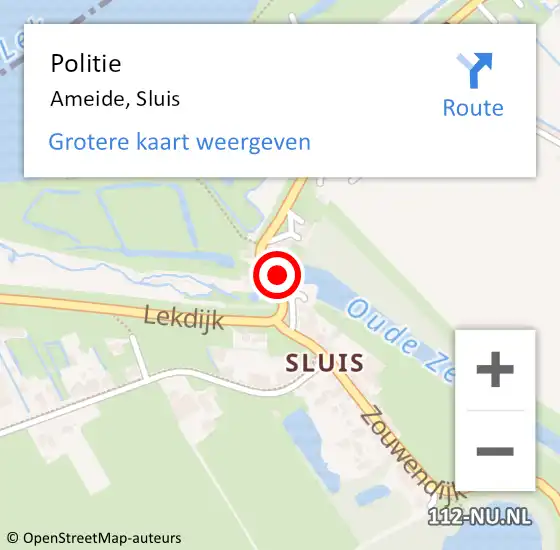 Locatie op kaart van de 112 melding: Politie Ameide, Sluis op 11 september 2021 16:19