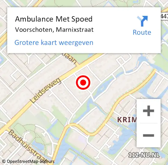 Locatie op kaart van de 112 melding: Ambulance Met Spoed Naar Voorschoten, Marnixstraat op 11 september 2021 16:20