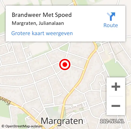 Locatie op kaart van de 112 melding: Brandweer Met Spoed Naar Margraten, Julianalaan op 11 september 2021 17:08