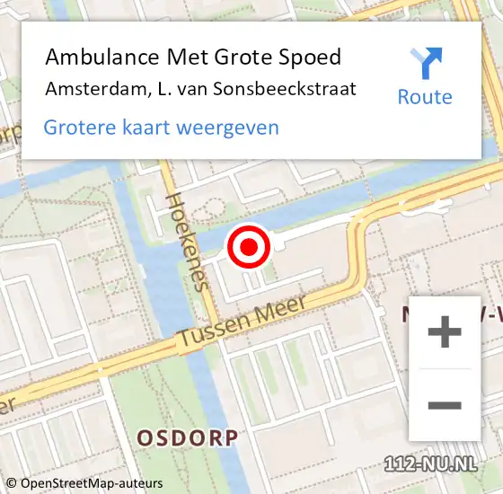 Locatie op kaart van de 112 melding: Ambulance Met Grote Spoed Naar Amsterdam, L. van Sonsbeeckstraat op 11 september 2021 17:41