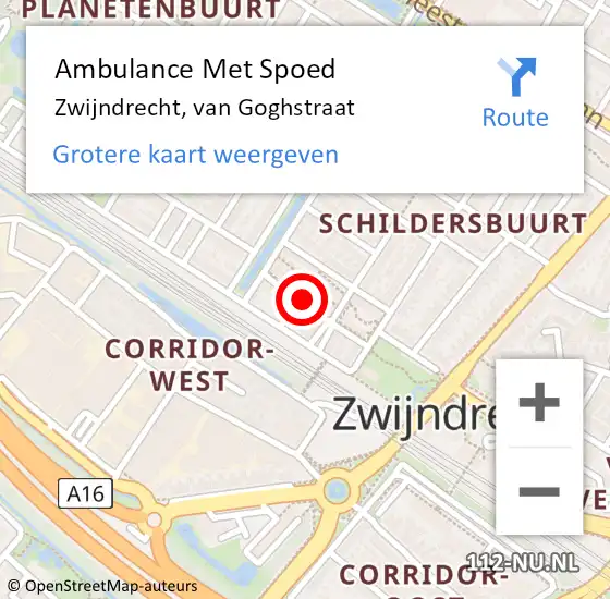 Locatie op kaart van de 112 melding: Ambulance Met Spoed Naar Zwijndrecht, van Goghstraat op 11 september 2021 17:59