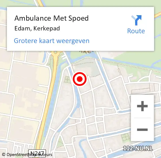 Locatie op kaart van de 112 melding: Ambulance Met Spoed Naar Edam, Kerkepad op 22 juni 2014 17:02