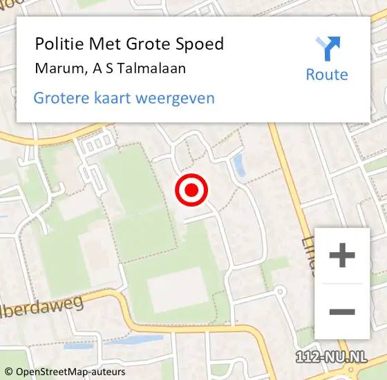 Locatie op kaart van de 112 melding: Politie Met Grote Spoed Naar Marum, A S Talmalaan op 11 september 2021 18:24