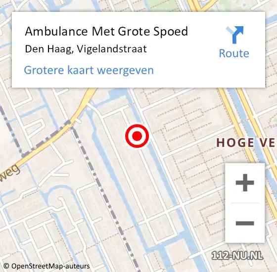 Locatie op kaart van de 112 melding: Ambulance Met Grote Spoed Naar Den Haag, Vigelandstraat op 11 september 2021 18:27