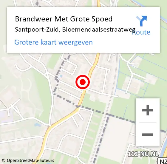 Locatie op kaart van de 112 melding: Brandweer Met Grote Spoed Naar Santpoort-Zuid, Bloemendaalsestraatweg op 11 september 2021 19:45