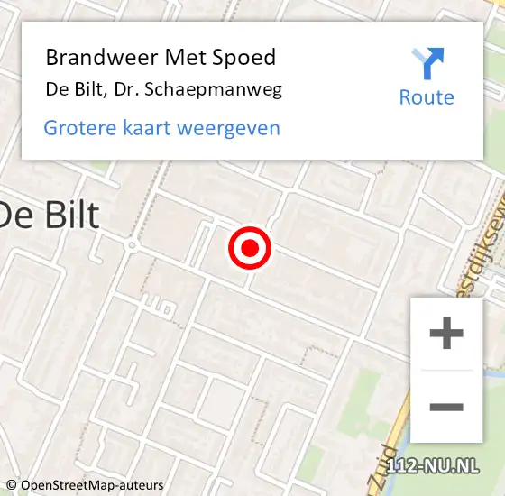 Locatie op kaart van de 112 melding: Brandweer Met Spoed Naar De Bilt, Dr. Schaepmanweg op 11 september 2021 20:33