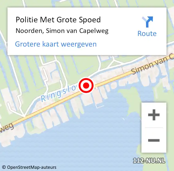 Locatie op kaart van de 112 melding: Politie Met Grote Spoed Naar Noorden, Simon van Capelweg op 11 september 2021 20:53