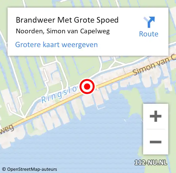 Locatie op kaart van de 112 melding: Brandweer Met Grote Spoed Naar Noorden, Simon van Capelweg op 11 september 2021 20:55