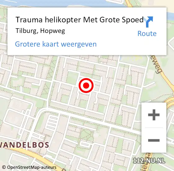 Locatie op kaart van de 112 melding: Trauma helikopter Met Grote Spoed Naar Tilburg, Hopweg op 11 september 2021 20:55